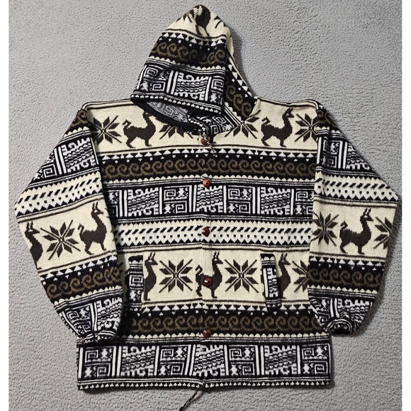 Tejidos Ali Maqui Alpaca Print Heavy Sweater Jacket Ecuador Geometric Aztec L - Picture 1 of 9